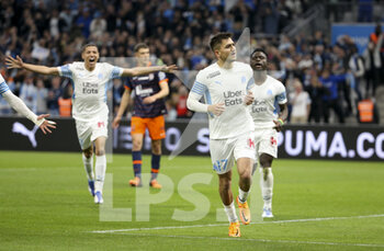 10/04/2022 - Cengiz Under of Marseille celebrates his goal on a penalty kick during the French championship Ligue 1 football match between Olympique de Marseille (OM) and Montpellier HSC (MHSC) on April 10, 2022 at Stade Velodrome in Marseille, France - OLYMPIQUE DE MARSEILLE (OM) VS MONTPELLIER HSC (MHSC) - FRENCH LIGUE 1 - CALCIO