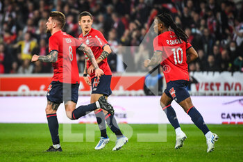 2022-04-16 - XEKA of Lille celebrate his goal with teammates during the French championship Ligue 1 football match between LOSC Lille and RC Lens on April 16, 2022 at Pierre Mauroy stadium in Villeneuve-d'Ascq near Lille, France - LOSC LILLE VS RC LENS - FRENCH LIGUE 1 - SOCCER