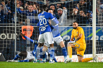 29/04/2022 - Anthony CACI of Strasbourg celebrate his goal with teammates during the French championship Ligue 1 football match between RC Strasbourg and Paris Saint-Germain on April 29, 2022 at La Meinau stadium in Strasbourg, France - RC STRASBOURG VS PARIS SAINT-GERMAIN - FRENCH LIGUE 1 - CALCIO