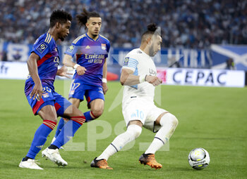 2022-05-01 - Dimitri Payet of Marseille, Thiago Mendes of Lyon (left) during the French championship Ligue 1 football match between Olympique de Marseille (OM) and Olympique Lyonnais (OL, Lyon) on May 1, 2022 at Stade Velodrome in Marseille, France - OLYMPIQUE DE MARSEILLE (OM) VS OLYMPIQUE LYONNAIS (OL, LYON) - FRENCH LIGUE 1 - SOCCER