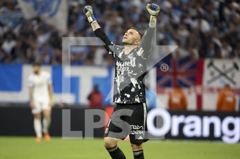 2022-05-01 - Goalkeeper of Lyon Anthony Lopes celebrates a goal during the French championship Ligue 1 football match between Olympique de Marseille (OM) and Olympique Lyonnais (OL, Lyon) on May 1, 2022 at Stade Velodrome in Marseille, France - OLYMPIQUE DE MARSEILLE (OM) VS OLYMPIQUE LYONNAIS (OL, LYON) - FRENCH LIGUE 1 - SOCCER