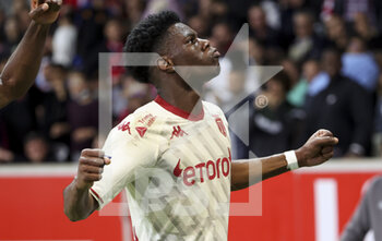 2022-05-06 - Aurelien Tchouameni of Monaco celebrates his winning goal during the French championship Ligue 1 football match between Lille OSC (LOSC) and AS Monaco (ASM) on May 6, 2022 at Stade Pierre Mauroy in Villeneuve d'Ascq near Lille, France - LOSC LILLE VS AS MONACO - FRENCH LIGUE 1 - SOCCER