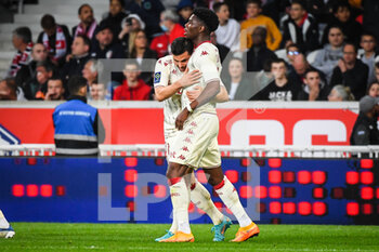 2022-05-06 - Aurelien TCHOUAMENI of Monaco celebrate his goal with Kevin VOLLAND of Monaco during the French championship Ligue 1 football match between LOSC Lille and AS Monaco on May 6, 2022 at Pierre Mauroy stadium in Villeneuve-d'Ascq near Lille, France - LOSC LILLE VS AS MONACO - FRENCH LIGUE 1 - SOCCER