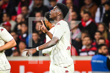 2022-05-06 - Aurelien TCHOUAMENI of Monaco celebrates his goal during the French championship Ligue 1 football match between LOSC Lille and AS Monaco on May 6, 2022 at Pierre Mauroy stadium in Villeneuve-d'Ascq near Lille, France - LOSC LILLE VS AS MONACO - FRENCH LIGUE 1 - SOCCER