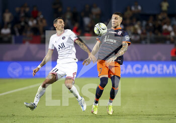 2022-05-14 - Angel Di Maria of PSG, Mihailo Ristic of Montpellier during the French championship Ligue 1 football match between Montpellier HSC and Paris Saint-Germain on May 14, 2022 at La Mosson stadium in Montpellier, France - MONTPELLIER HSC VS PARIS SAINT-GERMAIN - FRENCH LIGUE 1 - SOCCER