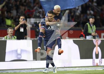 2022-05-21 - Angel Di Maria of PSG celebrates his goal with Neymar Jr during the French championship Ligue 1 football match between Paris Saint-Germain (PSG) and FC Metz on May 21, 2022 at Parc des Princes stadium in Paris, France - PARIS SAINT-GERMAIN (PSG) VS FC METZ - FRENCH LIGUE 1 - SOCCER