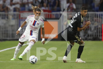 05/08/2022 - Malo GUSTO of Lyon and Ryad MOURI of Ajaccio during the French championship Ligue 1 football match between Olympique Lyonnais (Lyon) and AC Ajaccio on August 5, 2022 at Groupama stadium in Decines-Charpieu near Lyon, France - FOOTBALL - FRENCH CHAMP - LYON V AJACCIO - FRENCH LIGUE 1 - CALCIO
