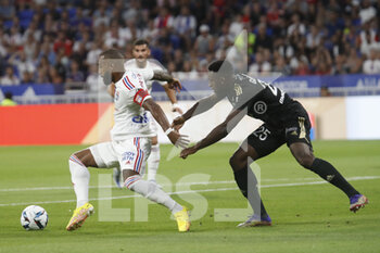 05/08/2022 - Alexandre LACAZETTE of Lyon and Oumar GONZALEZ of Ajaccio during the French championship Ligue 1 football match between Olympique Lyonnais (Lyon) and AC Ajaccio on August 5, 2022 at Groupama stadium in Decines-Charpieu near Lyon, France - FOOTBALL - FRENCH CHAMP - LYON V AJACCIO - FRENCH LIGUE 1 - CALCIO