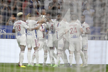 05/08/2022 - Team of Lyon celebrate the goal during the French championship Ligue 1 football match between Olympique Lyonnais (Lyon) and AC Ajaccio on August 5, 2022 at Groupama stadium in Decines-Charpieu near Lyon, France - FOOTBALL - FRENCH CHAMP - LYON V AJACCIO - FRENCH LIGUE 1 - CALCIO