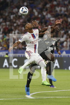 05/08/2022 - Cardoso TETE of Lyon and Cedric AVINEL of Ajaccio during the French championship Ligue 1 football match between Olympique Lyonnais (Lyon) and AC Ajaccio on August 5, 2022 at Groupama stadium in Decines-Charpieu near Lyon, France - FOOTBALL - FRENCH CHAMP - LYON V AJACCIO - FRENCH LIGUE 1 - CALCIO