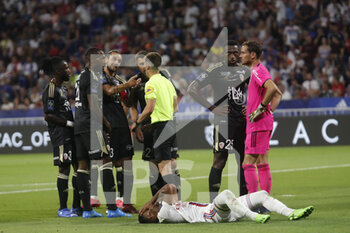05/08/2022 - Vincent MARCHETTI of Ajaccio and Referee Benoit BASTIEN during the French championship Ligue 1 football match between Olympique Lyonnais (Lyon) and AC Ajaccio on August 5, 2022 at Groupama stadium in Decines-Charpieu near Lyon, France - FOOTBALL - FRENCH CHAMP - LYON V AJACCIO - FRENCH LIGUE 1 - CALCIO