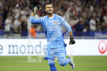 05/08/2022 - Goalkeeper of Lyon Anthony Lopes celebrates the goal of Alexandre Lacazette during the French championship Ligue 1 football match between Olympique Lyonnais (OL) and AC Ajaccio (ACA) on August 5, 2022 at Groupama Stadium in Decines-Charpieu near Lyon, France - FOOTBALL - FRENCH CHAMP - LYON V AJACCIO - FRENCH LIGUE 1 - CALCIO