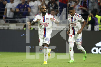 05/08/2022 - Alexandre Lacazette of Lyon celebrates his goal on a penalty kick during the French championship Ligue 1 football match between Olympique Lyonnais (OL) and AC Ajaccio (ACA) on August 5, 2022 at Groupama Stadium in Decines-Charpieu near Lyon, France - FOOTBALL - FRENCH CHAMP - LYON V AJACCIO - FRENCH LIGUE 1 - CALCIO