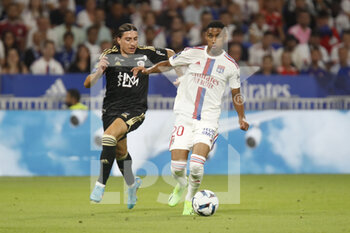 05/08/2022 - Cardoso TETE of Lyon and Kevin SPADANUDA of Ajaccio during the French championship Ligue 1 football match between Olympique Lyonnais (Lyon) and AC Ajaccio on August 5, 2022 at Groupama stadium in Decines-Charpieu near Lyon, France - FOOTBALL - FRENCH CHAMP - LYON V AJACCIO - FRENCH LIGUE 1 - CALCIO
