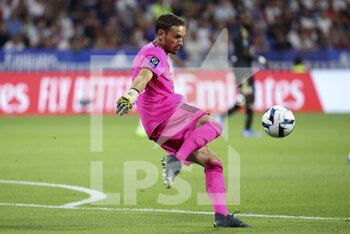 05/08/2022 - Goalkeeper of Ajaccio Benjamin Leroy during the French championship Ligue 1 football match between Olympique Lyonnais (OL) and AC Ajaccio (ACA) on August 5, 2022 at Groupama Stadium in Decines-Charpieu near Lyon, France - FOOTBALL - FRENCH CHAMP - LYON V AJACCIO - FRENCH LIGUE 1 - CALCIO