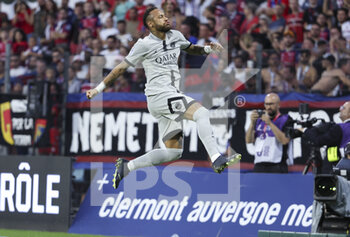 2022-08-06 - Neymar Jr of PSG celebrates his goal during the French championship Ligue 1 football match between Clermont Foot 63 and Paris Saint-Germain (PSG) on August 6, 2022 at Stade Gabriel Montpied in Clermont-Ferrand, France - FOOTBALL - FRENCH CHAMP - CLERMONT V PARIS SG - FRENCH LIGUE 1 - SOCCER