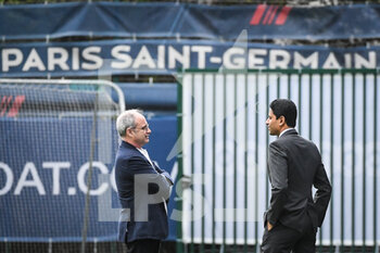 11/08/2022 - Luis CAMPOS of PSG and Nasser AL-KHELAIFI of PSG during the training of the Paris Saint-Germain team on September 5, 2022 at Camp des Loges in Saint-Germain-en-Laye near Paris, France - FOOTBALL - TRAINING OF THE PARIS SG TEAM - FRENCH LIGUE 1 - CALCIO