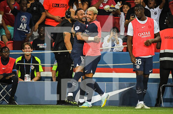 13/08/2022 - NEYMAR JR of PSG celebrate his goal with Leandro PAREDES of PSG during the French championship Ligue 1 football match between Paris Saint-Germain and Montpellier HSC on August 13, 2022 at Parc des Princes stadium in Paris, France - FOOTBALL - FRENCH CHAMP - PARIS SG V MONTPELLIER - FRENCH LIGUE 1 - CALCIO