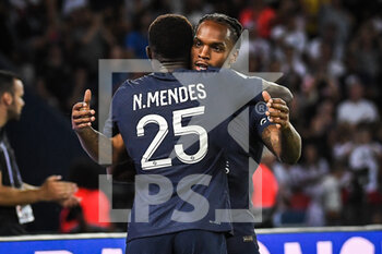 13/08/2022 - Renato SANCHES of PSG celebrate his goal with Nuno MENDES of PSG during the French championship Ligue 1 football match between Paris Saint-Germain and Montpellier HSC on August 13, 2022 at Parc des Princes stadium in Paris, France - FOOTBALL - FRENCH CHAMP - PARIS SG V MONTPELLIER - FRENCH LIGUE 1 - CALCIO