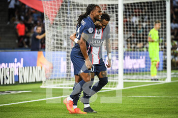 13/08/2022 - Renato SANCHES of PSG celebrate his goal with NEYMAR JR of PSG during the French championship Ligue 1 football match between Paris Saint-Germain and Montpellier HSC on August 13, 2022 at Parc des Princes stadium in Paris, France - FOOTBALL - FRENCH CHAMP - PARIS SG V MONTPELLIER - FRENCH LIGUE 1 - CALCIO
