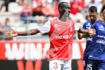 14/08/2022 - Kamory DOUMBIA of Reims celebrates his goal during the French championship Ligue 1 football match between Stade de Reims and Clermont Foot 63 on August 14, 2022 at Auguste Delaune stadium in Reims, France - FOOTBALL - FRENCH CHAMP - REIMS V CLERMONT - FRENCH LIGUE 1 - CALCIO