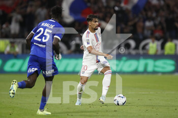 2022-08-19 - Lucas PAQUETA of Lyon and Mama BALDE of Troyes during the French championship Ligue 1 football match between Olympique Lyonnais (Lyon) and ESTAC Troyes on August 19, 2022 at Groupama stadium in Decines-Charpieu near Lyon, France - FOOTBALL - FRENCH CHAMP - LYON V TROYES - FRENCH LIGUE 1 - SOCCER