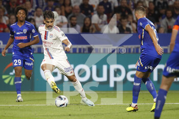 2022-08-19 - Lucas PAQUETA of Lyon and Florian TARDIEU of Troyes during the French championship Ligue 1 football match between Olympique Lyonnais (Lyon) and ESTAC Troyes on August 19, 2022 at Groupama stadium in Decines-Charpieu near Lyon, France - FOOTBALL - FRENCH CHAMP - LYON V TROYES - FRENCH LIGUE 1 - SOCCER