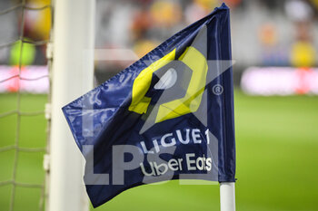 2022-08-27 - Illustration of official flag of Ligue 1 Uber Eats during the French championship Ligue 1 football match between RC Lens and Stade Rennais (Rennes) on August 27, 2022 at Bollaert-Delelis stadium in Lens, France - FOOTBALL - FRENCH CHAMP - LENS V RENNES - FRENCH LIGUE 1 - SOCCER
