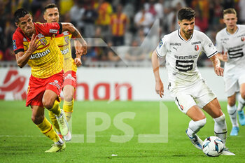 2022-08-27 - Florian SOTOCA of Lens and Martin TERRIER of Rennes during the French championship Ligue 1 football match between RC Lens and Stade Rennais (Rennes) on August 27, 2022 at Bollaert-Delelis stadium in Lens, France - FOOTBALL - FRENCH CHAMP - LENS V RENNES - FRENCH LIGUE 1 - SOCCER