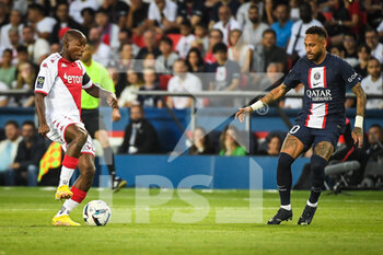2022-08-28 - Mohamed CAMARA of Monaco and NEYMAR JR of PSG during the French championship Ligue 1 football match between Paris Saint-Germain and AS Monaco on August 28, 2022 at Parc des Princes stadium in Paris, France - FOOTBALL - FRENCH CHAMP - PARIS SG V MONACO - FRENCH LIGUE 1 - SOCCER