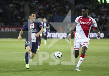 2022-08-28 - Lionel Messi of PSG, Benoit Badiashile of Monaco during the French championship Ligue 1 football match between Paris Saint-Germain (PSG) and AS Monaco (ASM) on August 28, 2022 at Parc des Princes stadium in Paris, France - FOOTBALL - FRENCH CHAMP - PARIS SG V MONACO - FRENCH LIGUE 1 - SOCCER