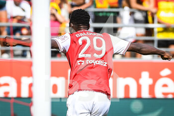 2022-09-04 - Folarin BALOGUN of Reims celebrates his goal during the French championship Ligue 1 football match between Stade de Reims and RC Lens on September 4, 2022 at Auguste Delaune stadium in Reims, France - FOOTBALL - FRENCH CHAMP - REIMS V LENS - FRENCH LIGUE 1 - SOCCER
