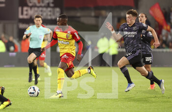 2022-10-02 - David Pereira Da Costa of Lens, Johann Lepenant of Lyon during the French championship Ligue 1 football match between RC Lens (RCL) and Olympique Lyonnais (OL, Lyon) on October 2, 2022 at Stade Bollaert-Delelis in Lens, France - FOOTBALL - FRENCH CHAMP - LENS V LYON - FRENCH LIGUE 1 - SOCCER