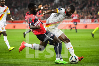 09/10/2022 - Jonathan BAMBA of Lille and Kevin DANSO of Lens during the French championship Ligue 1 football match between LOSC Lille and RC Lens on October 9, 2022 at Pierre Mauroy stadium in Villeneuve-d'Ascq near Lille, France - FOOTBALL - FRENCH CHAMP - LILLE V LENS - FRENCH LIGUE 1 - CALCIO