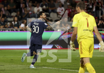 21/10/2022 - Lionel Messi of PSG celebrates his goal during the French championship Ligue 1 football match between AC Ajaccio (ACA) and Paris Saint-Germain (PSG on October 21, 2022 at Stade Francois Coty in Ajaccio, France - FOOTBALL - FRENCH CHAMP - AJACCIO V PARIS SG - FRENCH LIGUE 1 - CALCIO