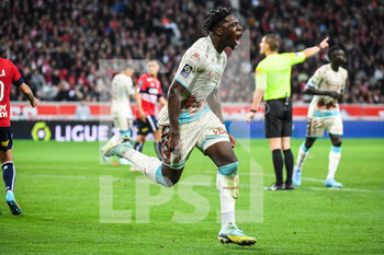 2022-10-23 - Axel DISASI of Monaco celebrates his goal during the French championship Ligue 1 football match between LOSC Lille and AS Monaco on October 23, 2022 at Pierre Mauroy stadium in Villeneuve-d'Ascq near Lille, France - FOOTBALL - FRENCH CHAMP - LILLE V MONACO - FRENCH LIGUE 1 - SOCCER