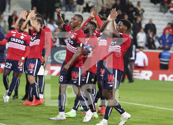 23/10/2022 - Bafode Diakite, Jonathan Bamba, Jonathan David of Lille celebrate the victory following the French championship Ligue 1 football match between Lille OSC (LOSC) and AS Monaco (ASM) on October 23, 2022 at Stade Pierre Mauroy in Villeneuve-d'Ascq near Lille, France - FOOTBALL - FRENCH CHAMP - LILLE V MONACO - FRENCH LIGUE 1 - CALCIO