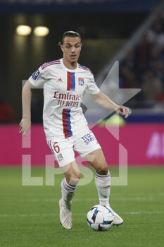 2022-10-30 - Maxence CAQUERET of Lyon during the French championship Ligue 1 football match between Olympique Lyonnais (Lyon) and LOSC Lille on October 30, 2022 at Groupama stadium in Decines-Charpieu near Lyon, France - FOOTBALL - FRENCH CHAMP - LYON V LILLE - FRENCH LIGUE 1 - SOCCER