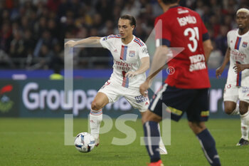 2022-10-30 - Maxence CAQUERET of Lyon during the French championship Ligue 1 football match between Olympique Lyonnais (Lyon) and LOSC Lille on October 30, 2022 at Groupama stadium in Decines-Charpieu near Lyon, France - FOOTBALL - FRENCH CHAMP - LYON V LILLE - FRENCH LIGUE 1 - SOCCER