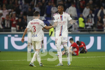 2022-10-30 - Jerome BOATENG of Lyon and Nicolas TAGLIAFICO of Lyon during the French championship Ligue 1 football match between Olympique Lyonnais (Lyon) and LOSC Lille on October 30, 2022 at Groupama stadium in Decines-Charpieu near Lyon, France - FOOTBALL - FRENCH CHAMP - LYON V LILLE - FRENCH LIGUE 1 - SOCCER