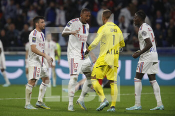 2022-10-30 - Jerome BOATENG of Lyon and Anthony LOPES of Lyon and Nicolas TAGLIAFICO of Lyon and Castello LUKEBA of Lyon during the French championship Ligue 1 football match between Olympique Lyonnais (Lyon) and LOSC Lille on October 30, 2022 at Groupama stadium in Decines-Charpieu near Lyon, France - FOOTBALL - FRENCH CHAMP - LYON V LILLE - FRENCH LIGUE 1 - SOCCER
