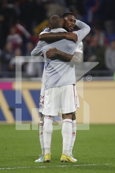 2022-10-30 - Jeff REINE ADELAIDE of Lyon and Alexandre LACAZETTE of Lyon during the French championship Ligue 1 football match between Olympique Lyonnais (Lyon) and LOSC Lille on October 30, 2022 at Groupama stadium in Decines-Charpieu near Lyon, France - FOOTBALL - FRENCH CHAMP - LYON V LILLE - FRENCH LIGUE 1 - SOCCER