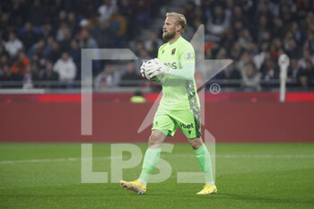 2022-11-11 - Kasper SCHMEICHEL of Nice during the French championship Ligue 1 football match between Olympique Lyonnais (Lyon) and OGC Nice on November 11, 2022 at Groupama stadium in Decines-Charpieu near Lyon, France - FOOTBALL - FRENCH CHAMP - LYON V NICE - FRENCH LIGUE 1 - SOCCER