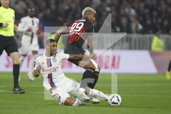 2022-11-11 - Cardoso TETE of Lyon and Mario LEMINA of Nice during the French championship Ligue 1 football match between Olympique Lyonnais (Lyon) and OGC Nice on November 11, 2022 at Groupama stadium in Decines-Charpieu near Lyon, France - FOOTBALL - FRENCH CHAMP - LYON V NICE - FRENCH LIGUE 1 - SOCCER