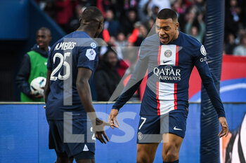2022-11-13 - Kylian MBAPPE of PSG celebrate his goal with Nuno MENDES of PSG during the French championship Ligue 1 football match between Paris Saint-Germain and AJ Auxerre on November 13, 2022 at Parc des Princes stadium in Paris, France - FOOTBALL - FRENCH CHAMP - PARIS SG V AUXERRE - FRENCH LIGUE 1 - SOCCER