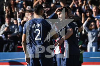 2022-11-13 - Carlos SOLER of PSG celebrate his goal with teammates during the French championship Ligue 1 football match between Paris Saint-Germain and AJ Auxerre on November 13, 2022 at Parc des Princes stadium in Paris, France - FOOTBALL - FRENCH CHAMP - PARIS SG V AUXERRE - FRENCH LIGUE 1 - SOCCER