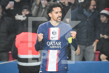28/12/2022 - MARQUINHOS of PSG celebrates his goal during the French championship Ligue 1 football match between Paris Saint-Germain and RC Strasbourg Alsace on December 28, 2022 at Parc des Princes stadium in Paris, France - FOOTBALL - FRENCH CHAMP - PARIS SG V STRASBOURG - FRENCH LIGUE 1 - CALCIO