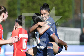 2022-04-16 - Sakina Karchaoui of PSG with Grace Geyoro of PSG celebrate after scoring during the Women's French championship D1 Arkema football match between Paris Saint-Germain (PSG) and GPSO 92 Issy on April 16, 2022 at Georges Lefevre stadium in Saint-Germain-en-Laye, France - PARIS SAINT-GERMAIN (PSG) VS GPSO 92 ISSY - FRENCH WOMEN DIVISION 1 - SOCCER