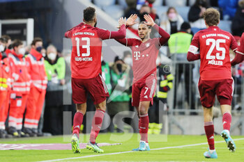 2022-02-20 - Eric Maxim Choupo-Moting of Bayern Munich celebrates his goal 4-1 with Serge Gnabry during the German championship Bundesliga football match between Bayern Munich and Greuther Furth on February 20, 2022 at Allianz Arena in Munich, Germany - BAYERN MUNICH VS GREUTHER FURTH - GERMAN BUNDESLIGA - SOCCER
