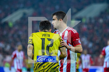 2022-11-13 - 15 SOKRATIS PAPASTATHOPOULOS
of Olympiacos FC with 12 LAZAROS ROTA of AEK FC
during Matchday 13, Greek Super League match between Olympiacos FC vs AEK FC at the Karaiskakis Stadium on November 13, 2022 in Athens, Greece. - OLYMPIACOS FC VS AEK FC - GREEK SUPER LEAGUE - SOCCER